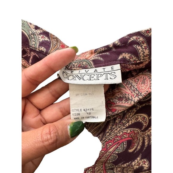 VINTAGE BROWN PAISLEY WRAP MAXI SKIRT SIZE 12 |‎ B2 - Picture 6 of 7